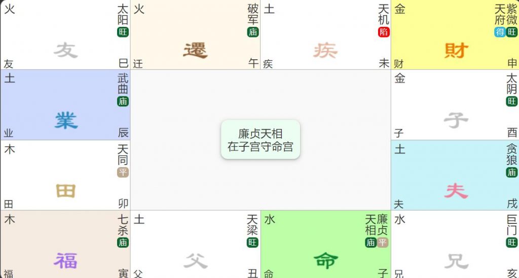 廉贞天相入命宫在子午：水火既济的权印之争